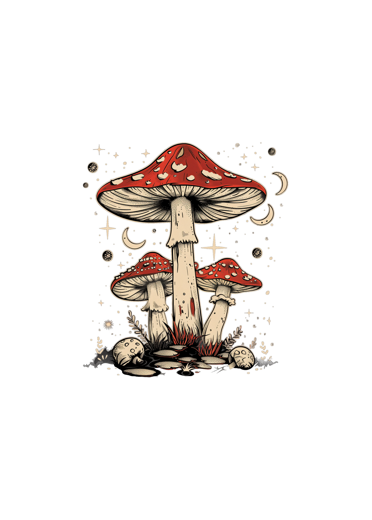 Boho Retro Hippie Mushrooms Natural Unisex Bamboo/Cotton Graphic T-Shirt